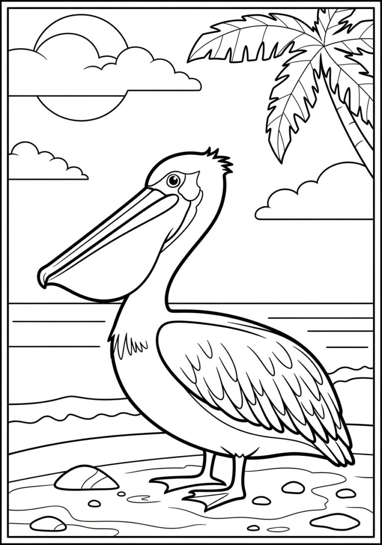 Pelican at the Beach Coloring Page
