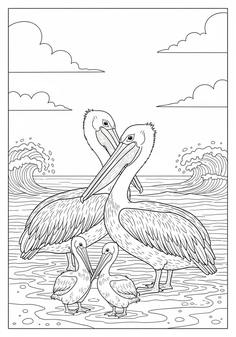 Pelican Family Coloring Page