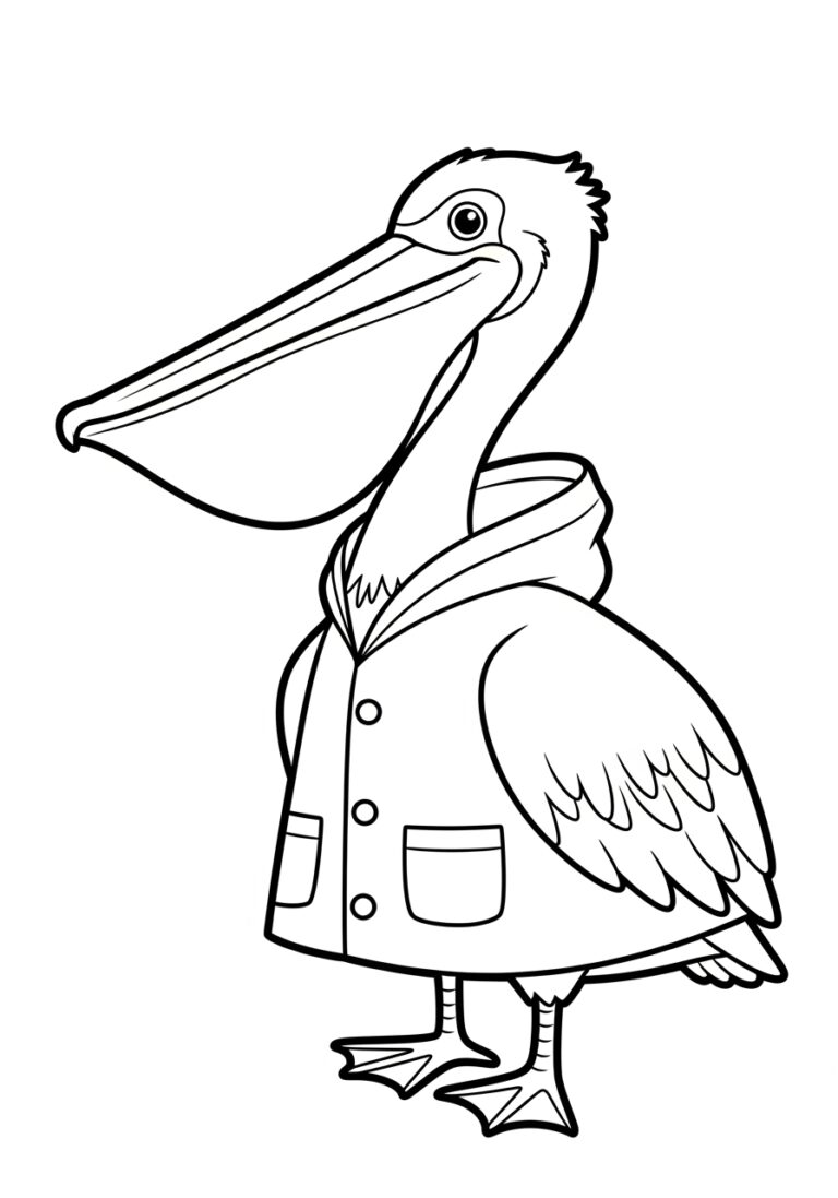 Pelican in a Raincoat Coloring Page