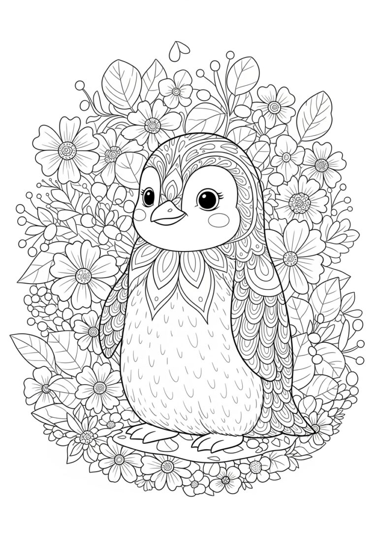 Penguin Coloring Page for Adults