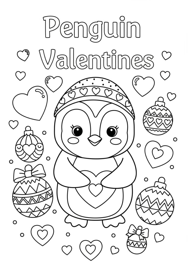 Penguin Valentine Coloring Page