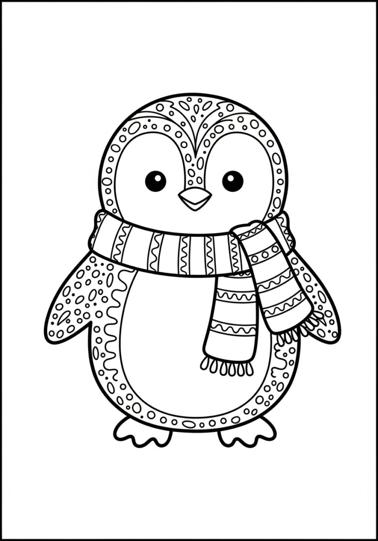 Penguin with Scarf Coloring Page