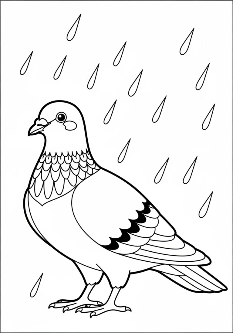 Pigeon in the Rain Coloring Page
