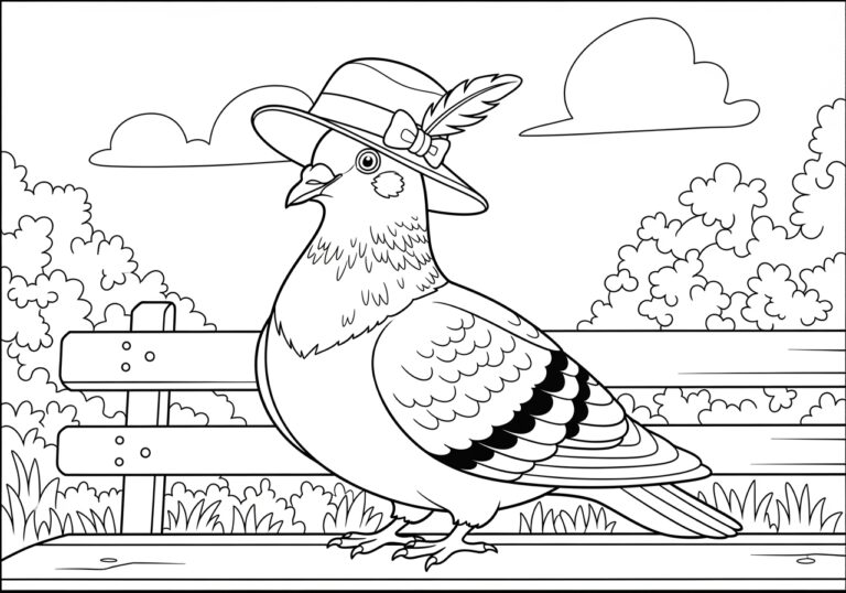 Pigeon Wearing a Hat Coloring Page