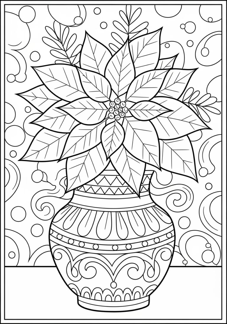 Poinsettia in a Vase Coloring Page