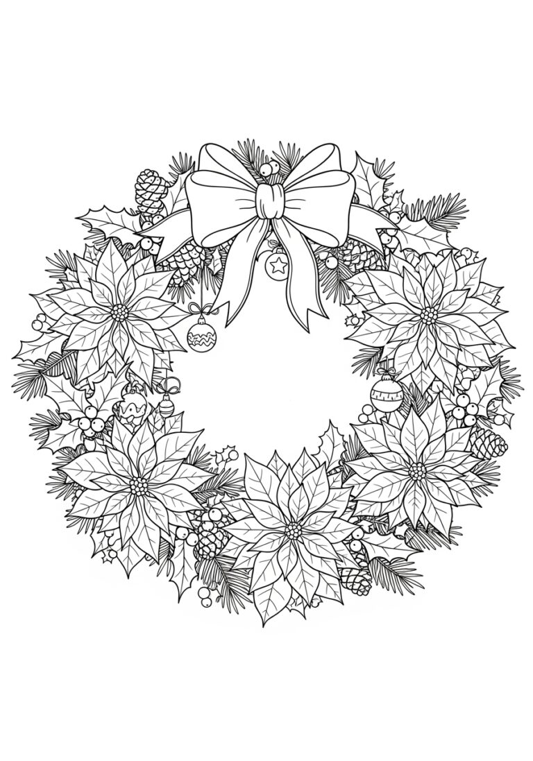 Poinsettia Wreath Coloring Page