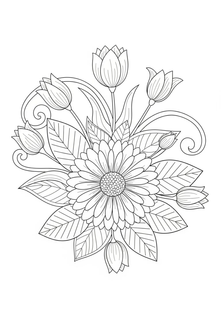 Printable Drawing of Flowers Coloring Page