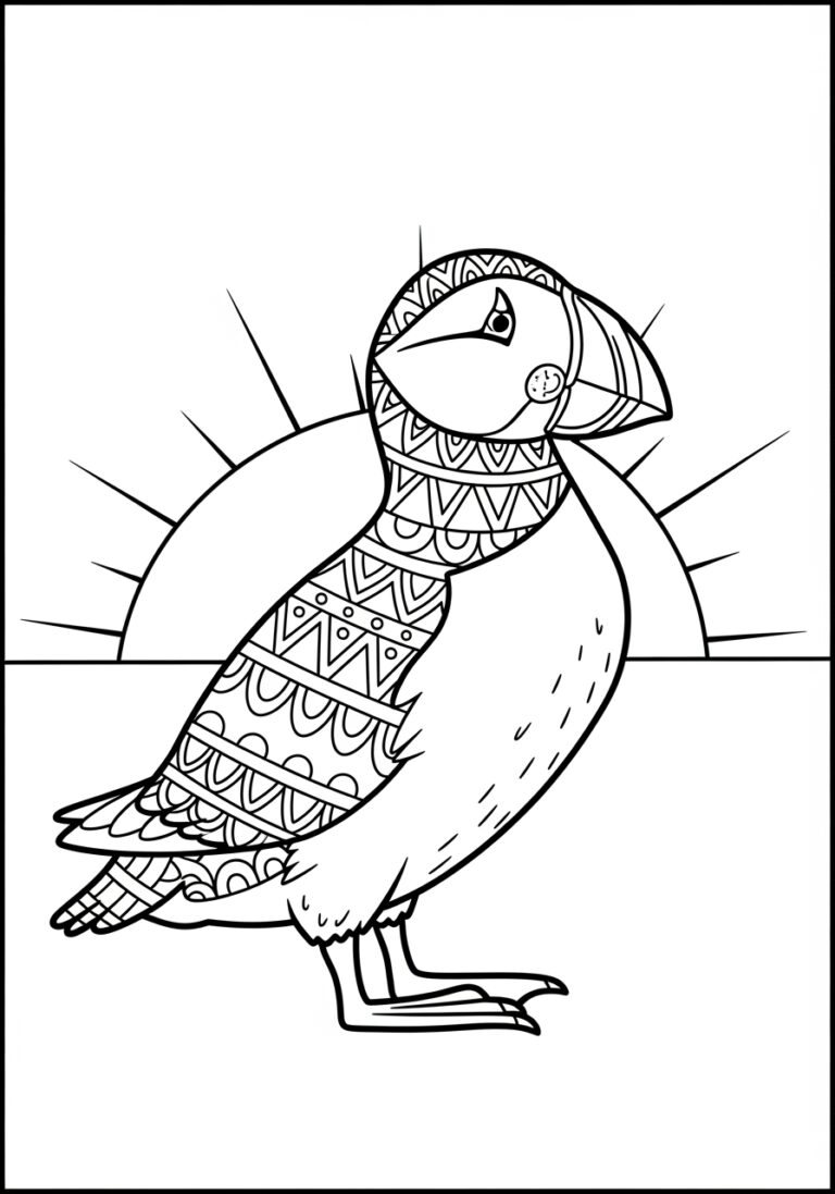 Puffin at Sunset Coloring Page