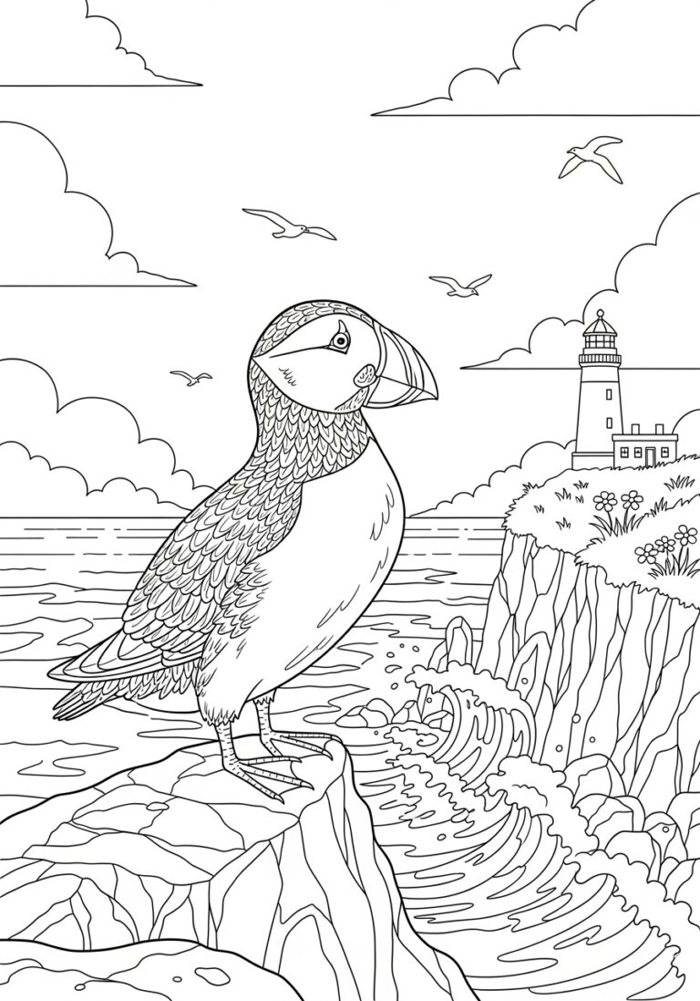 Puffin on a Cliff Coloring Page