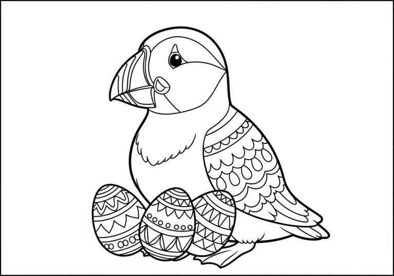 Puffin with Easter Egg Coloring Page
