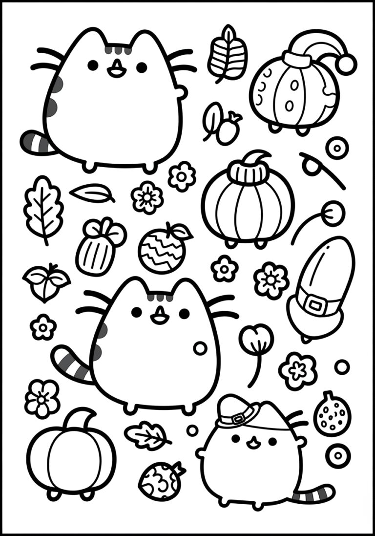 Pusheen Thanksgiving Coloring Page