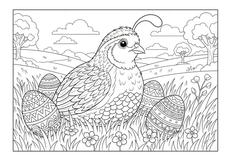 Quail and Easter Egg Coloring Page