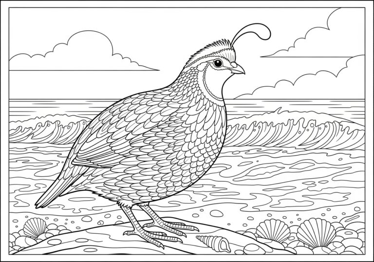 Quail at the Beach Coloring Page