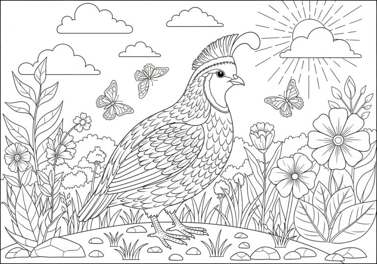 Quail in a Garden Coloring Page