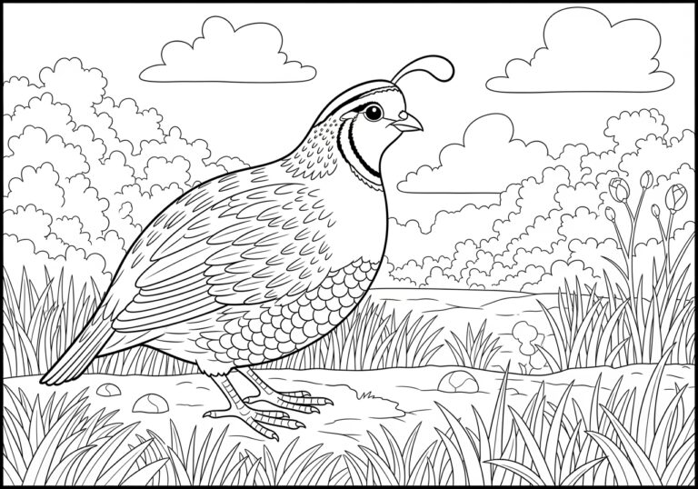 Quail in a Meadow Coloring Page