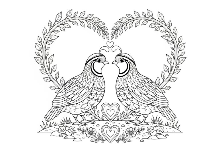 Quail in Love Coloring Page