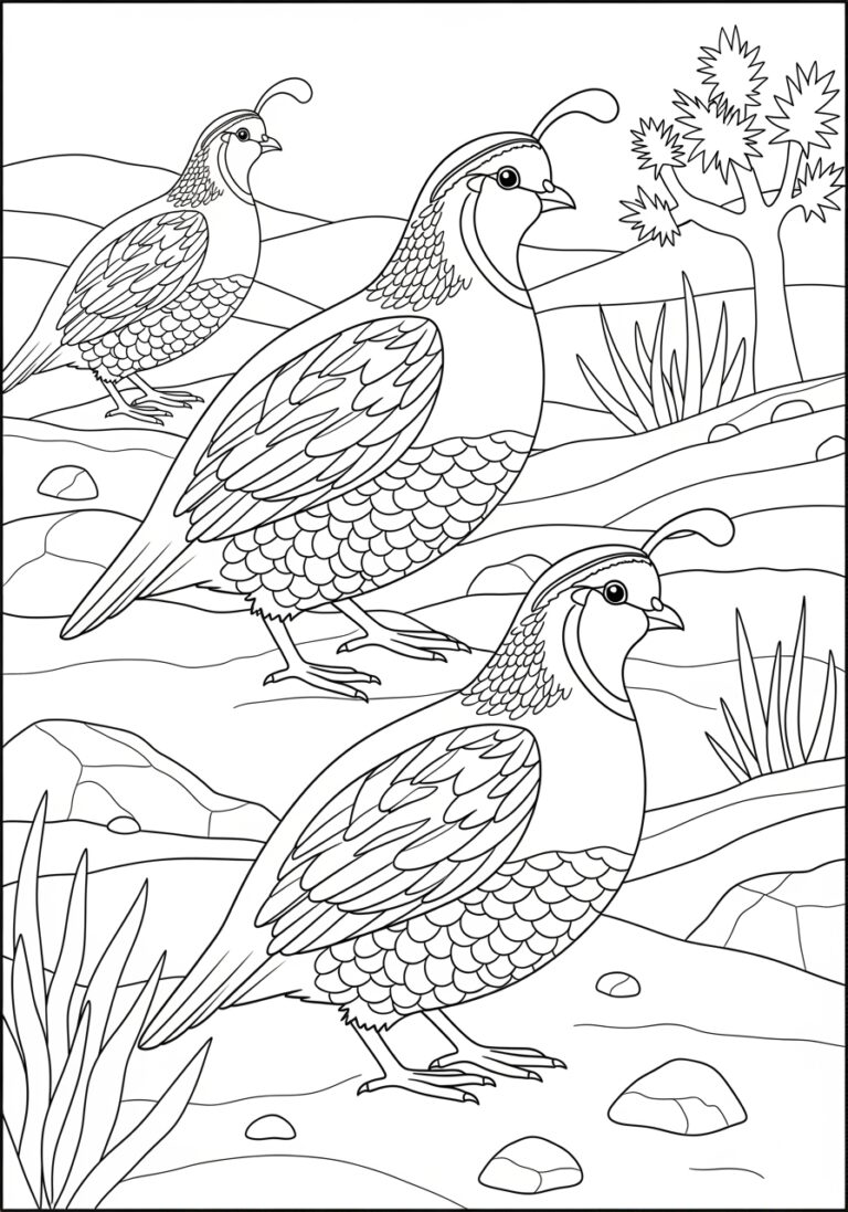 Quail in the Desert Coloring Page