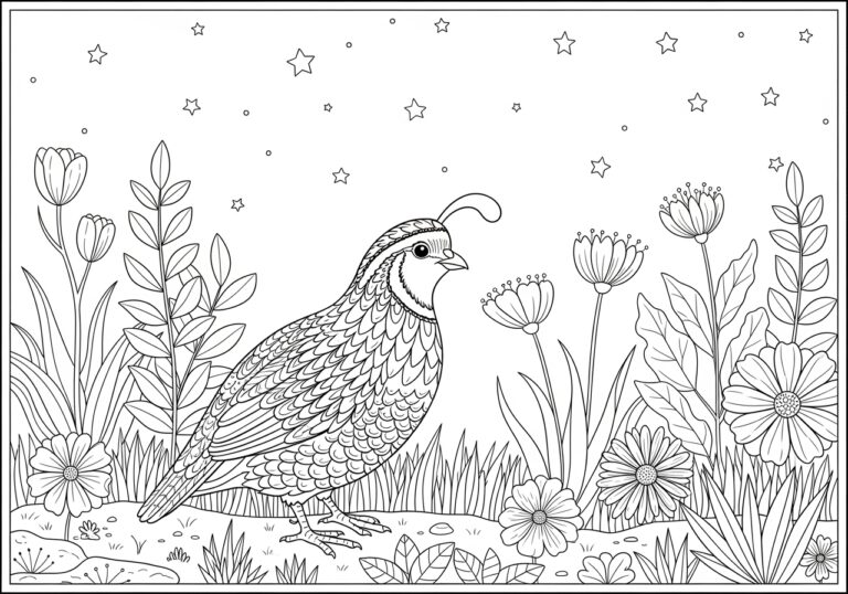 Quail under the Stars Coloring Page
