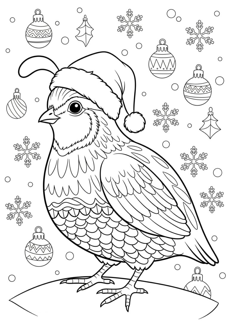 Quail Wearing a Santa Hat Coloring Page