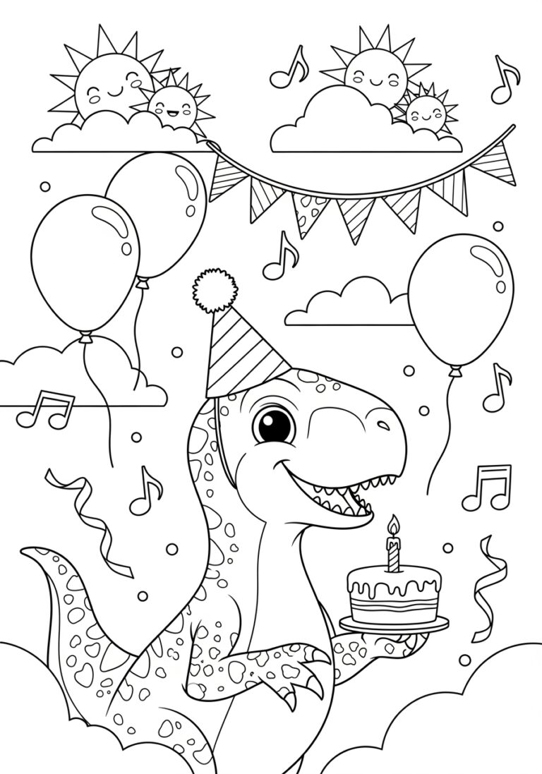 Raptor at a Birthday Party Coloring Page
