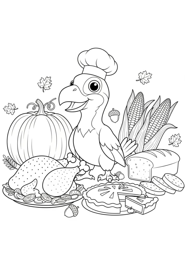 Raptor at Thanksgiving Feast Coloring Page