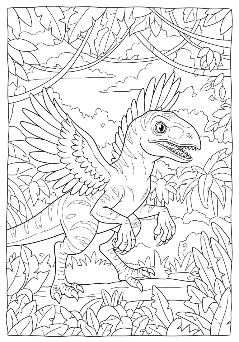 Raptor in a Jungle Adventure Coloring Page