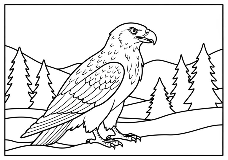 Raptor in a Snowy Landscape Coloring Page