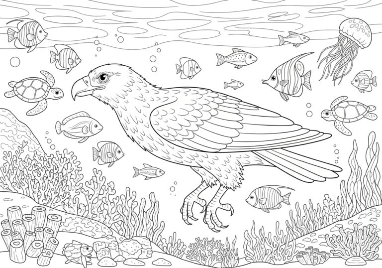 Raptor under the Ocean Coloring Page