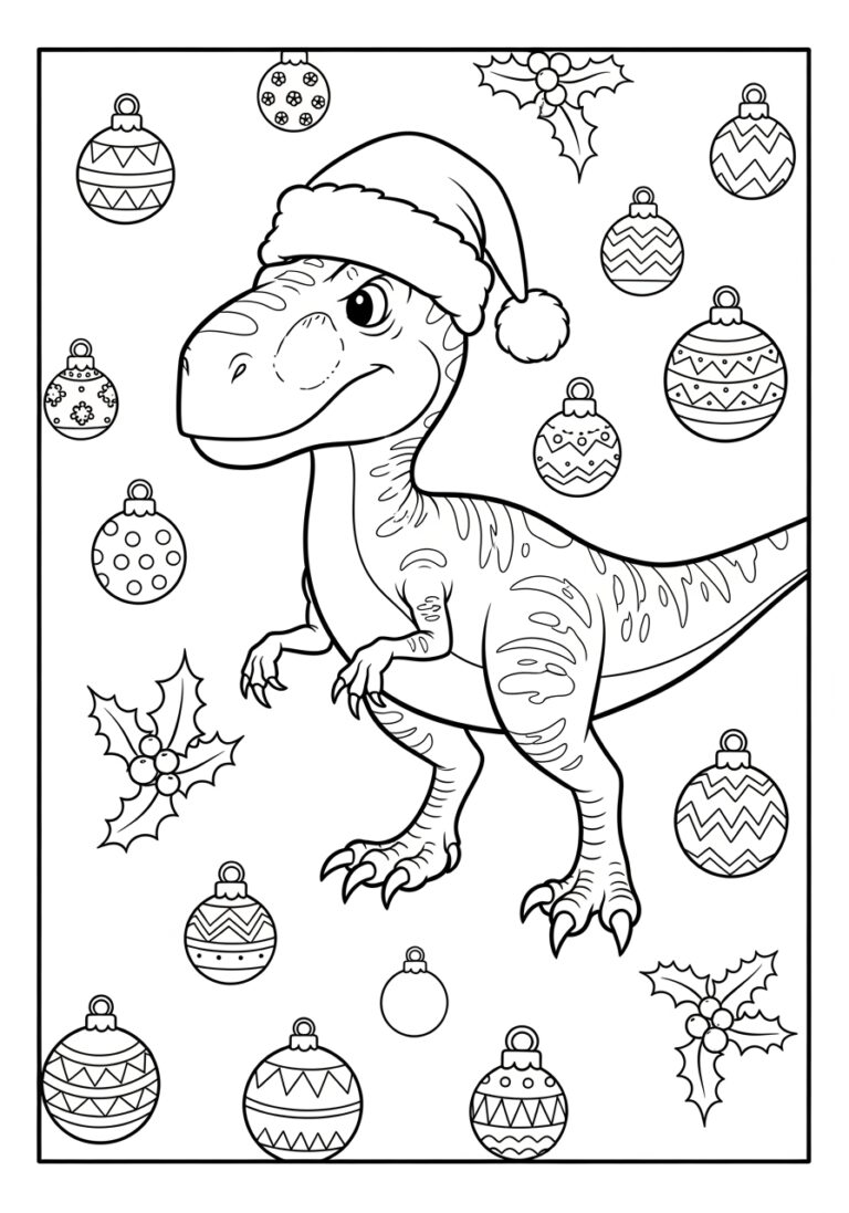 Raptor Wearing a Santa Hat Coloring Page