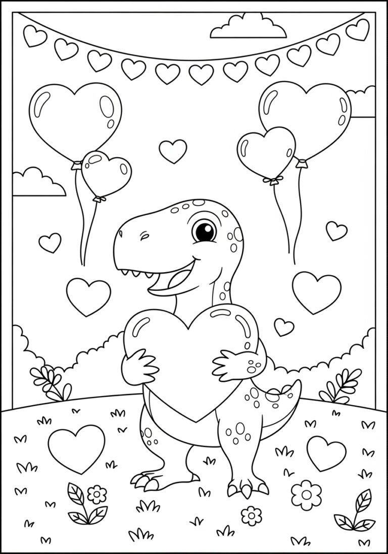 Raptor with a Valentine Heart Coloring Page