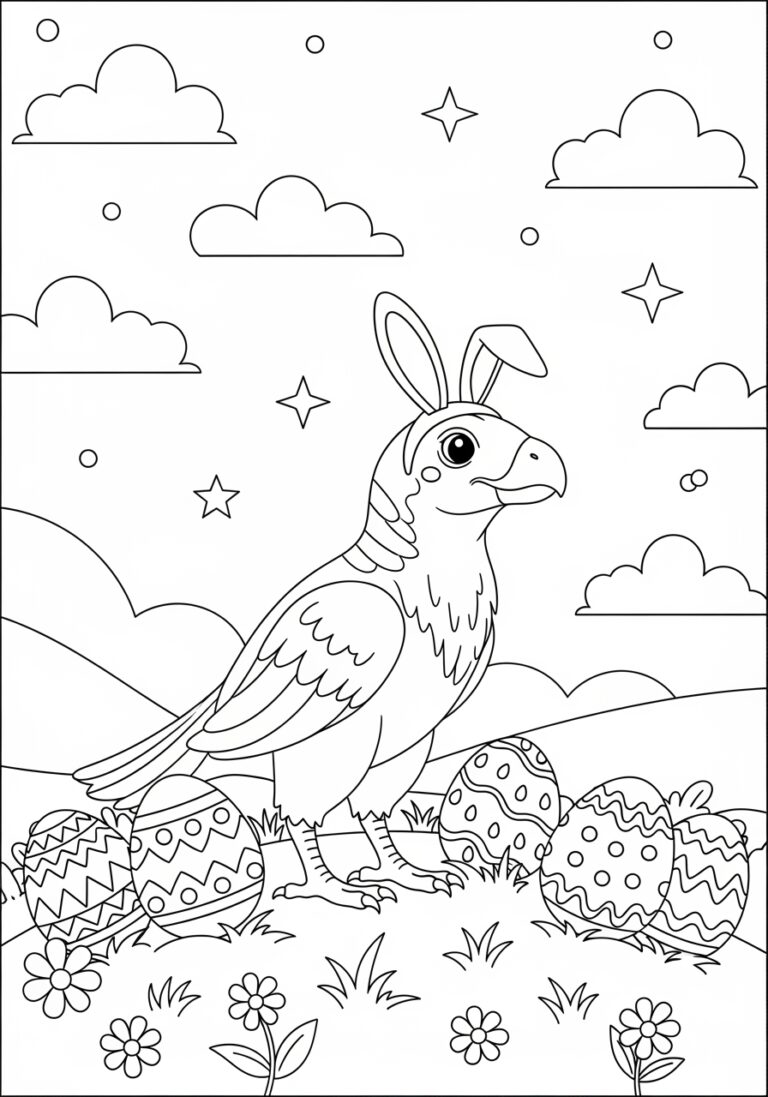 Raptor with Easter Egg Coloring Page