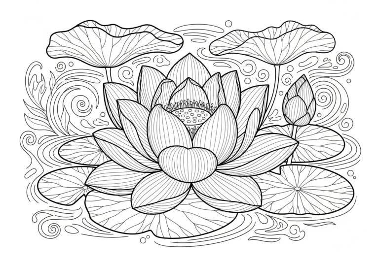 Realistic Lotus Blossom Coloring Page