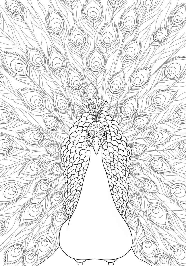 Realistic Peacock Coloring Page