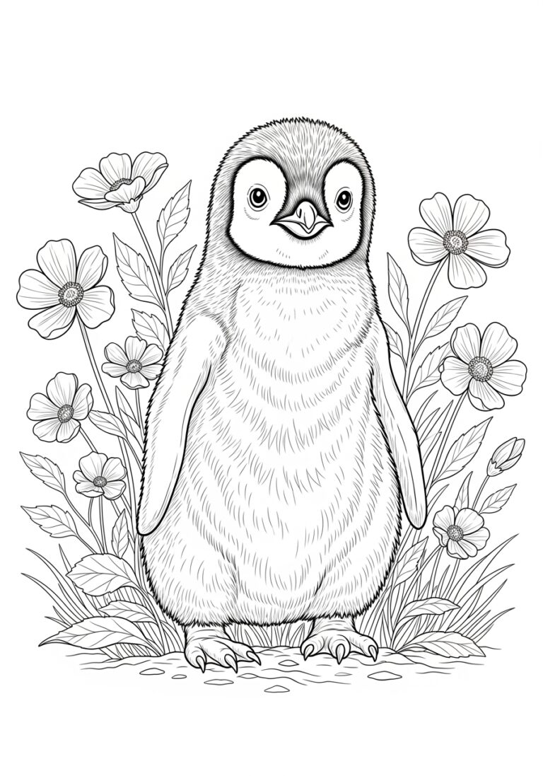 Realistic Penguin Coloring Page