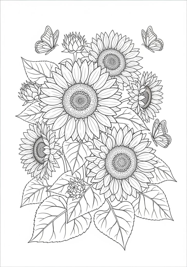 Realistic Sunflower Coloring Page