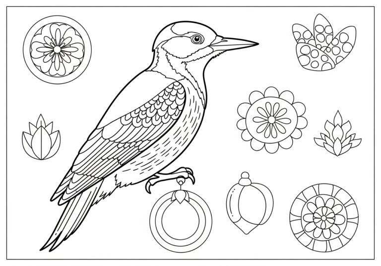 Realistic Woodpecker Coloring Page
