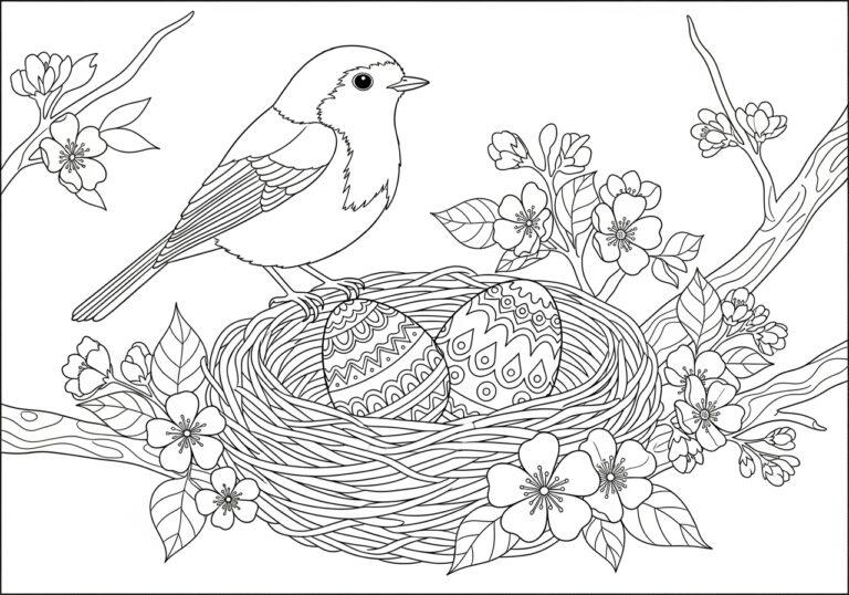 Robin and Easter Egg Coloring Page