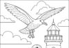 Seagull and Lighthouse Scene Coloring Page