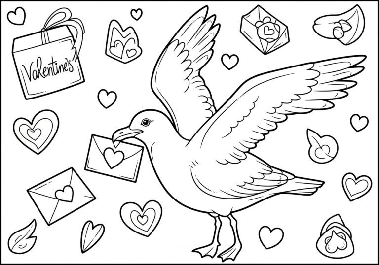 Seagull Delivering Valentine’s Card Coloring Page