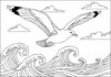 Seagull Flying Over Ocean Waves Coloring Page