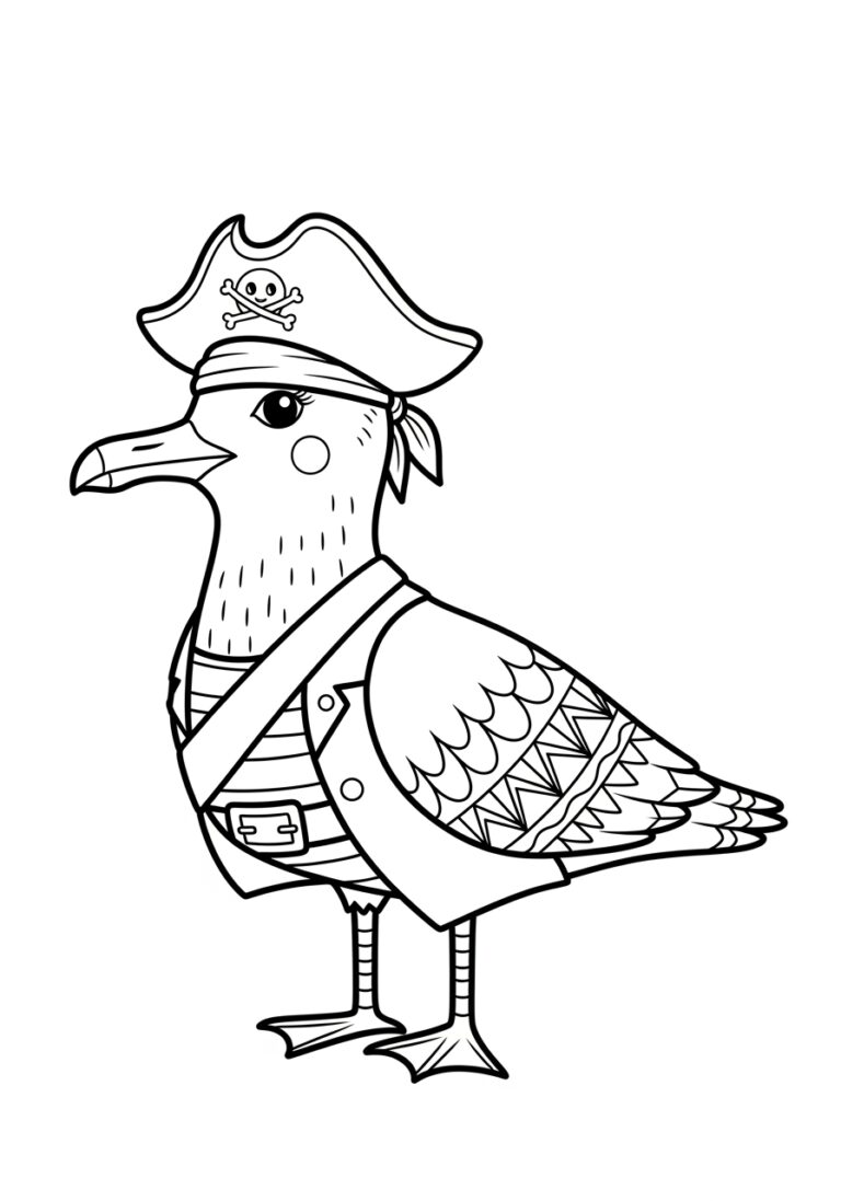 Seagull in Pirate Costume Coloring Page