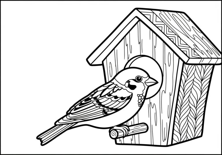 Sparrow in a Birdhouse Coloring Page