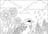 Sparrow in a Spring Garden Coloring Page