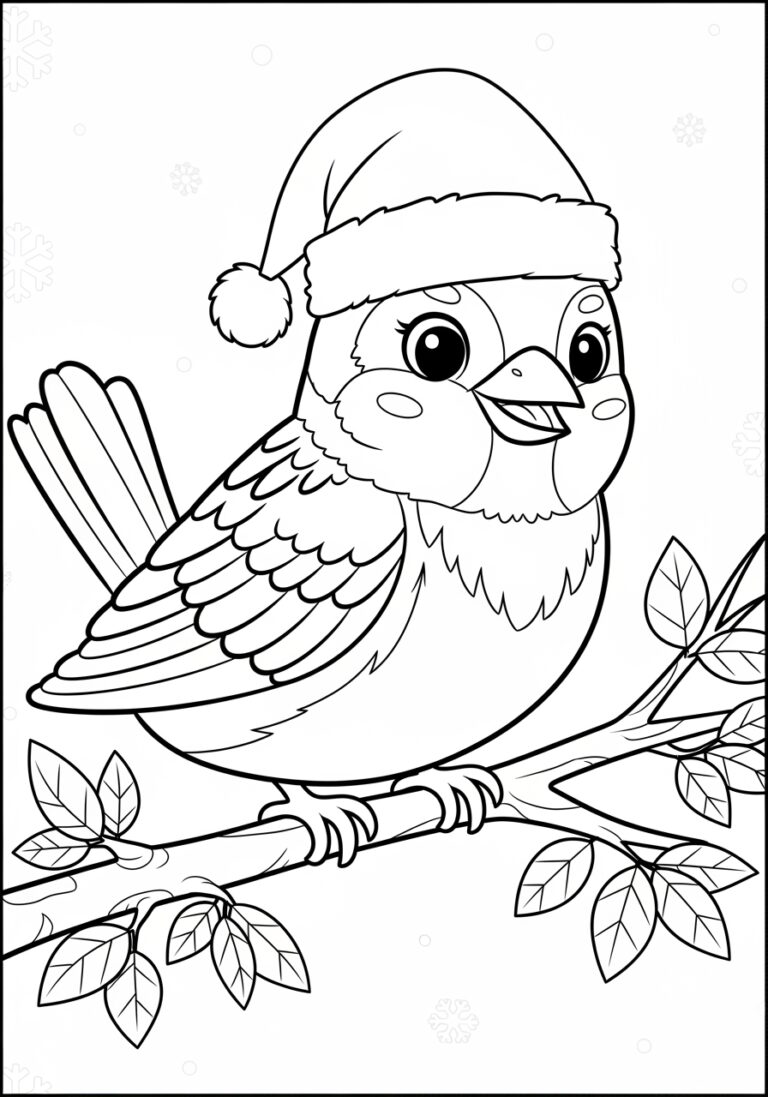Sparrow Wearing a Santa Hat Coloring Page