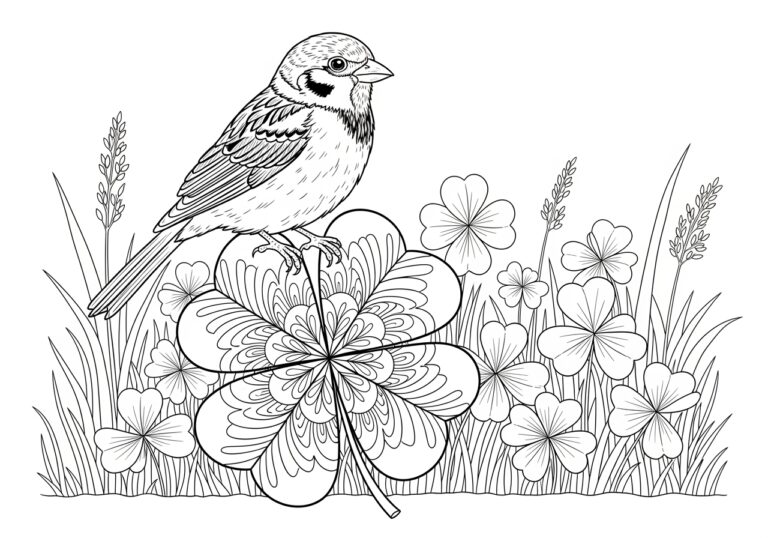 Sparrow with a Four-Leaf Clover Coloring Page