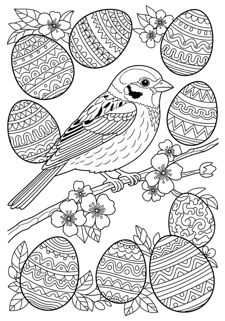 Sparrow with Easter Egg Coloring Page