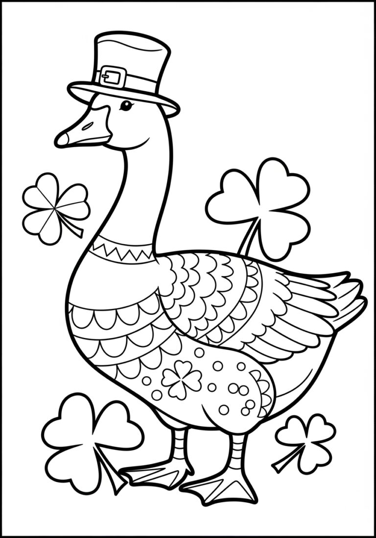 St. Patrick’s Day Goose with Shamrocks Coloring Page