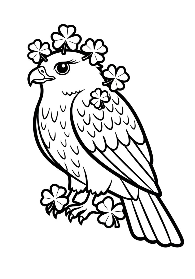 St. Patrick’s Day Hawk with Shamrocks Coloring Page