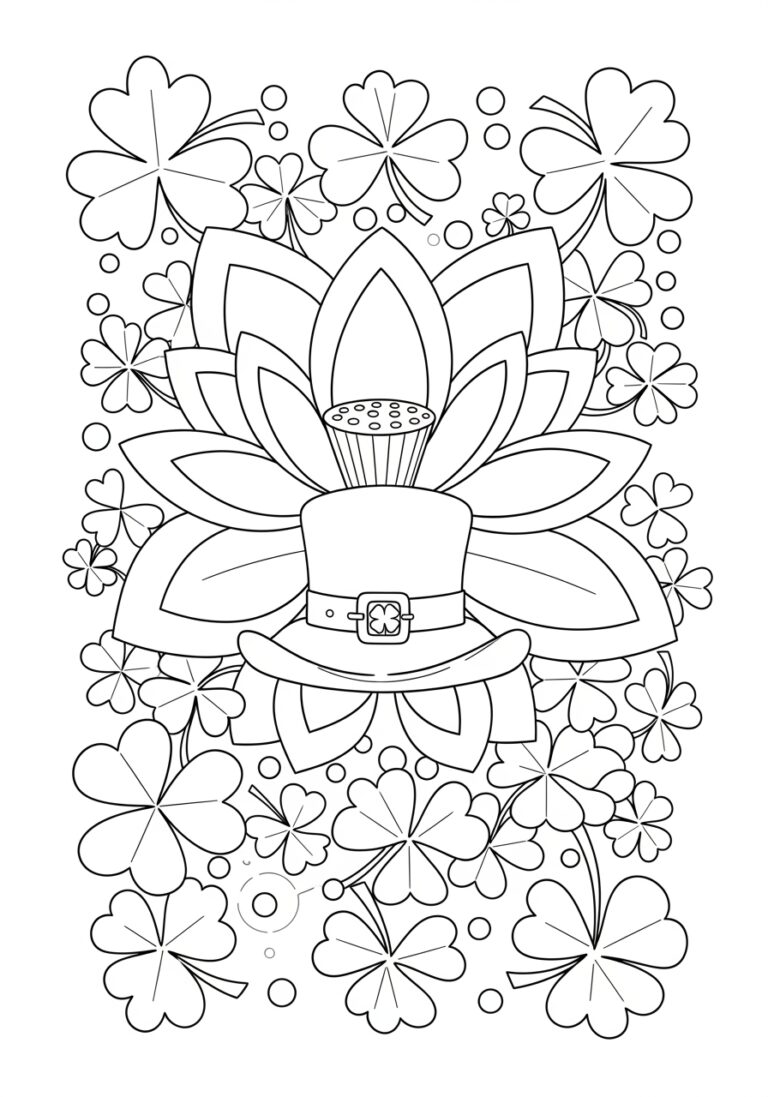 St. Patrick’s Day Lotus and Shamrock Coloring Page