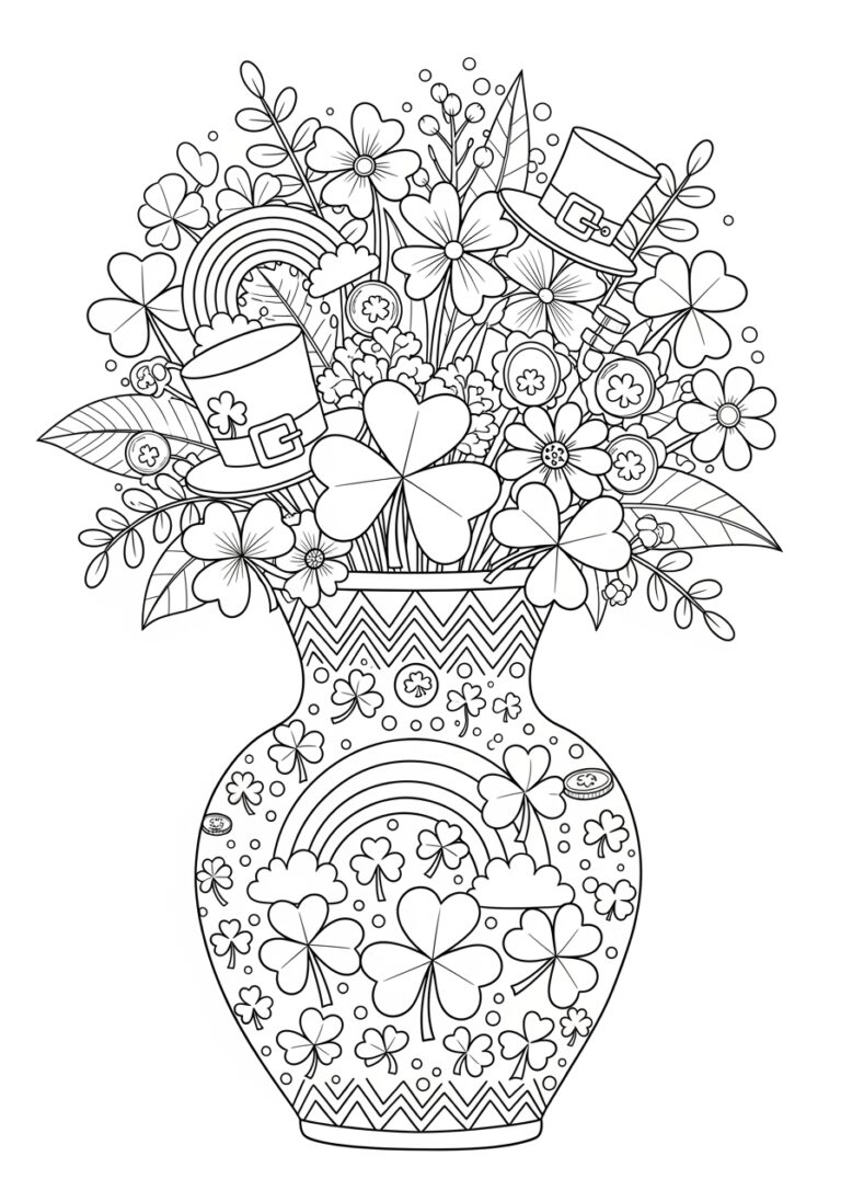 St. Patrick’s Day Shamrock Vase Coloring Page
